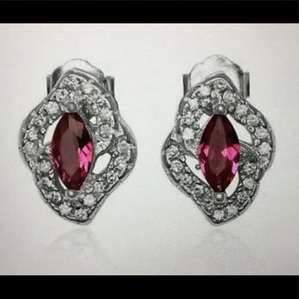 2 Ct. Abstract Marquise Lab Ruby Stud Earrings New - Picture 1 of 2
